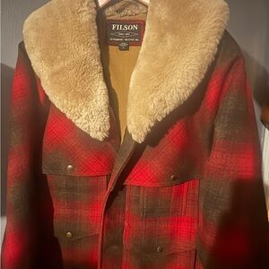 Filson Red Plaid Jacket with Shearling Collar